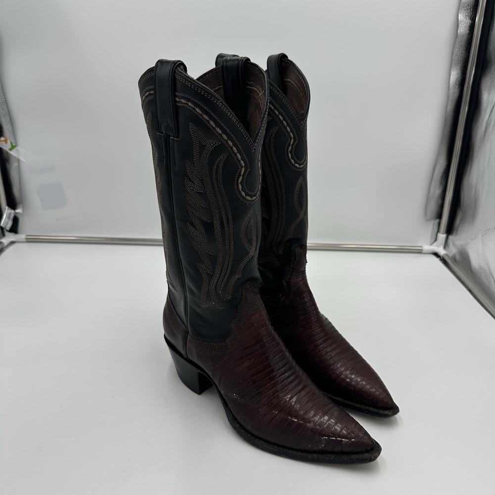 VTG Justin genuine Lizard Cowboy Boots Black USA Made Western Women's 6.5 B